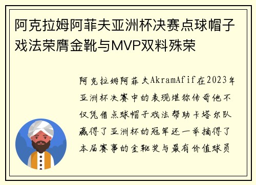 阿克拉姆阿菲夫亚洲杯决赛点球帽子戏法荣膺金靴与MVP双料殊荣 阿克拉姆阿菲夫亚洲杯决赛点球帽子戏法荣膺金靴与MVP双料殊荣